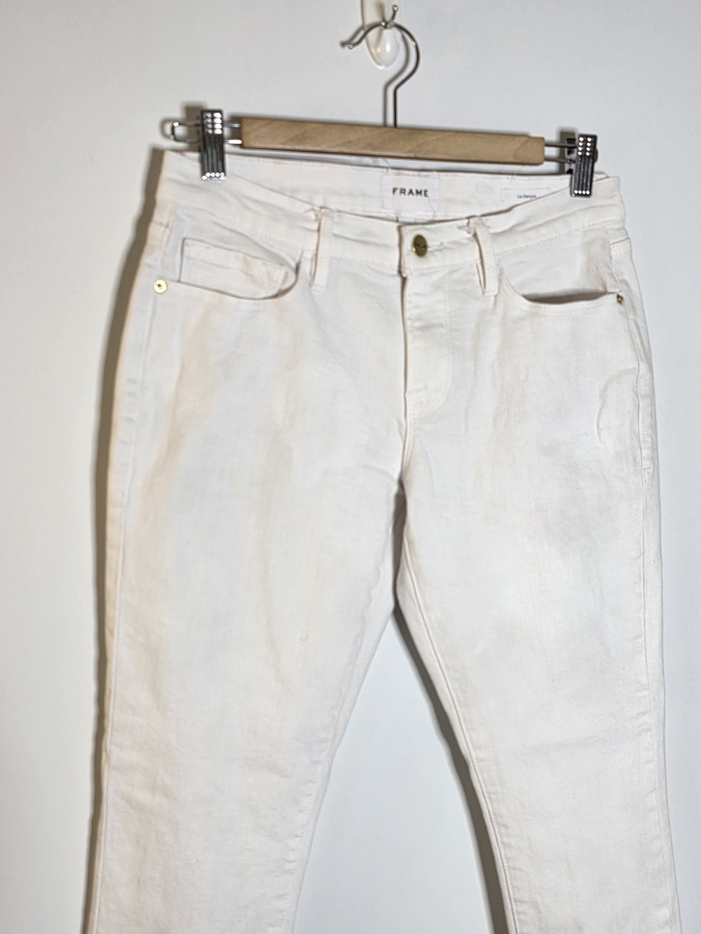 Frame Denim Le Garcon White Skinny Tapered Leg Denim Jeans Size 26 Great Conditi